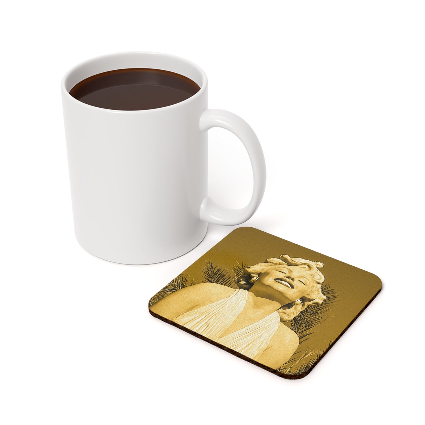 Marilyn Close Up (Yellow) - Cork Back Coaster