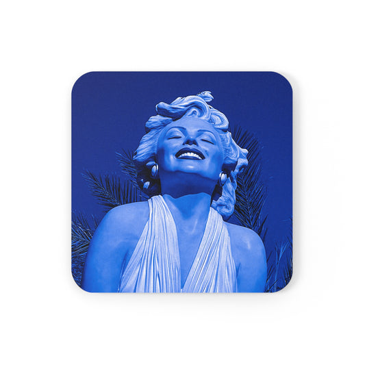 Marilyn Close Up (Blue) - Cork Back Coaster