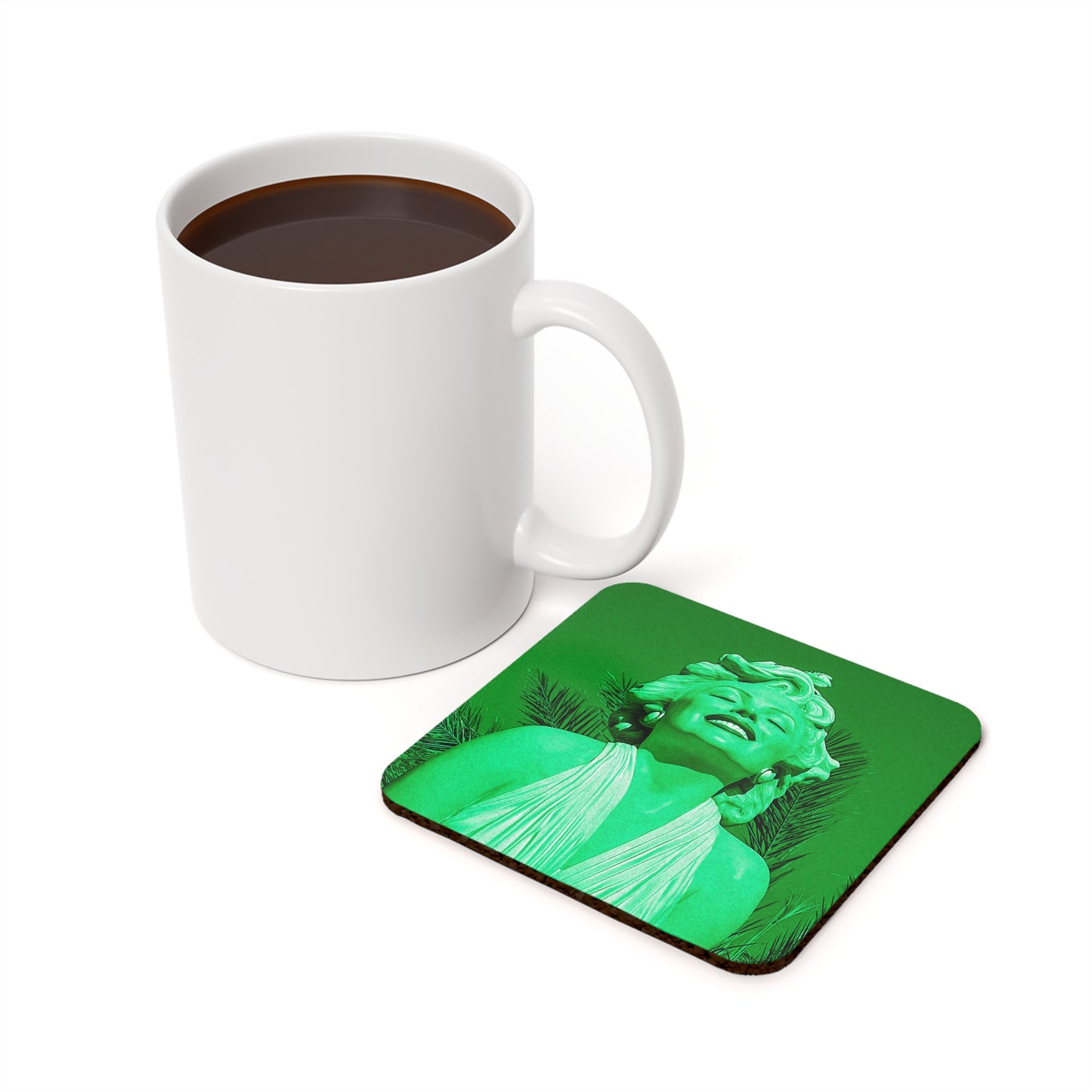 Marilyn Close Up (Green) - Cork Back Coaster