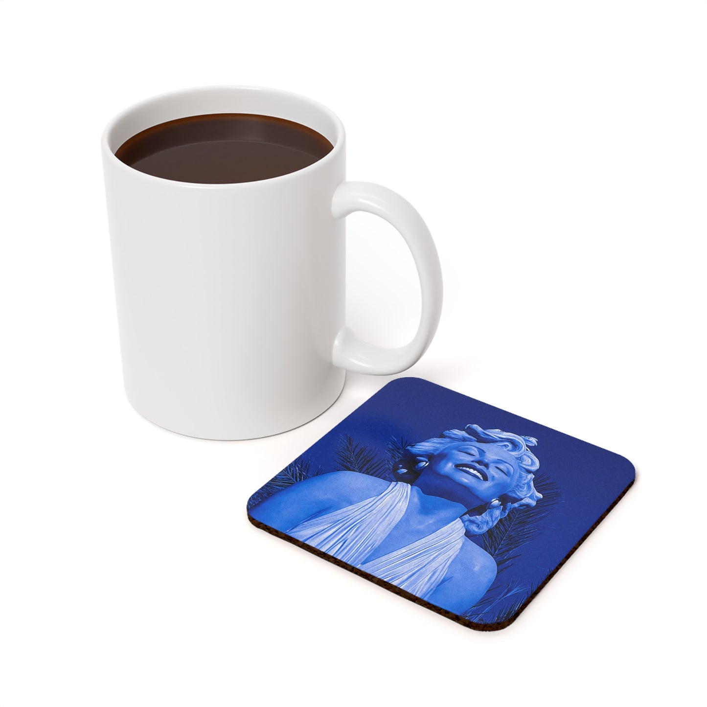 Marilyn Close Up (Blue) - Cork Back Coaster