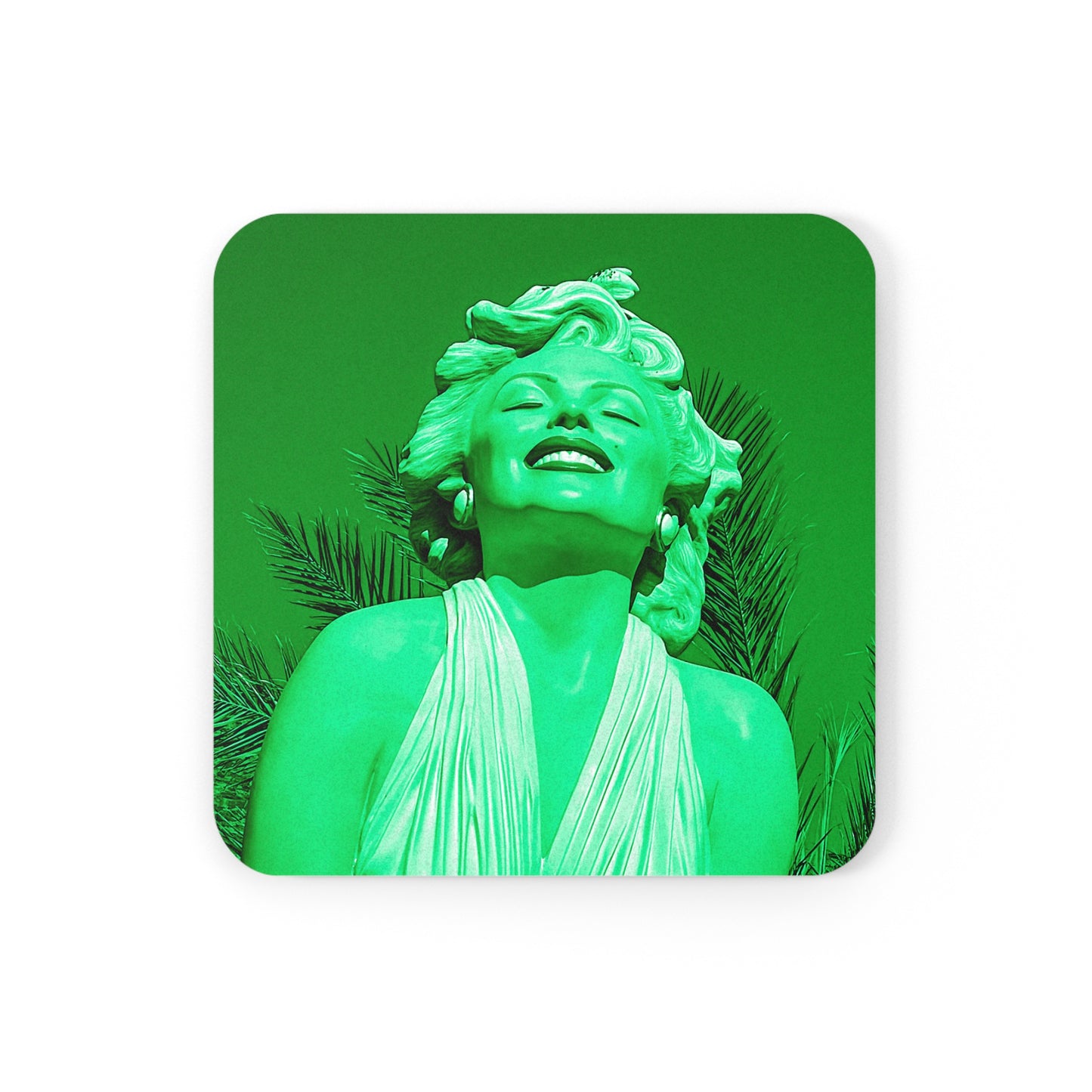 Marilyn Close Up (Green) - Cork Back Coaster